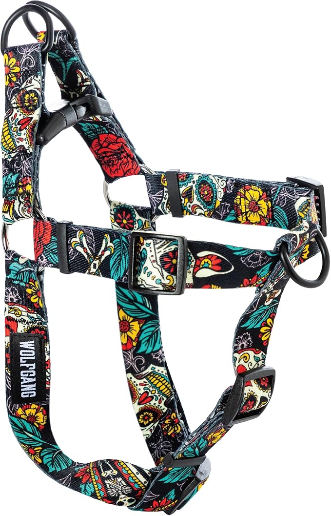 Wolfgang Heavy Duty Adjustable Dog Harness, Pull-Tested to Over 800 lbs for Walking & Training, LosMuertos Print, Small