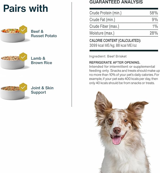 JustFoodForDogs Single-Ingredient Healthy Dog Treats, Beef Brisket, Made in The USA, 5 oz