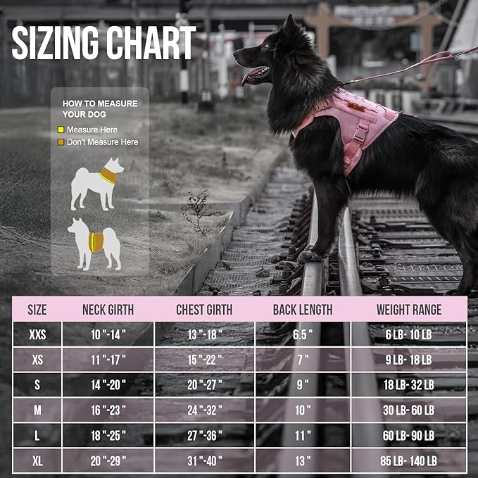 OneTigris Tactical Dog Harness Vest,No-Pull Service Dog Vest with Hook & Loop Panels,Adjustable Dog Vest Harness for Walking Hiking Training(Pink,XS)