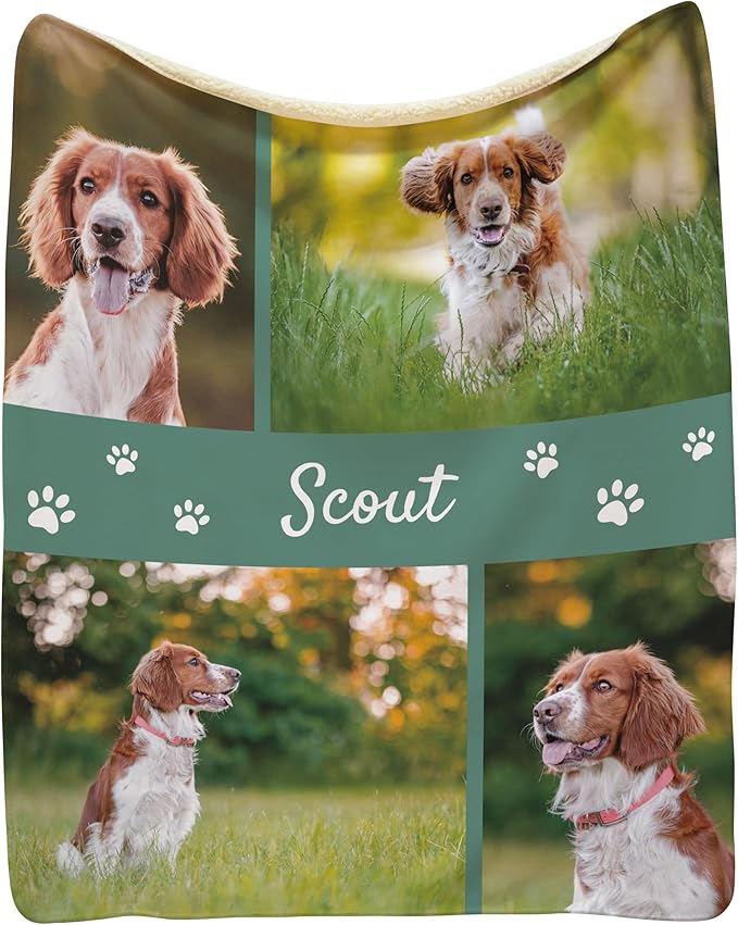 Prints Next Day – Custom 60" x 80" Sherpa Pet Lightweight Blanket with Multi-Photo Upload - Personalized with Pet Lightweight's Name - Gift for Dog or Cat Owners - Printed in America