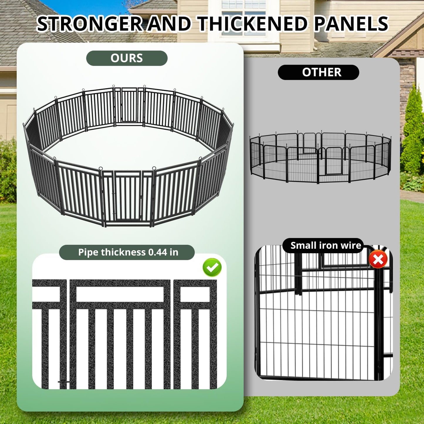Dog Fence Outdoor Indoor, 32" Inch Height 24 Panels Dog Playpen for Large/Medium/Small Dogs Metal Dog Pen for Yard Camping and RV | Black-Silverv