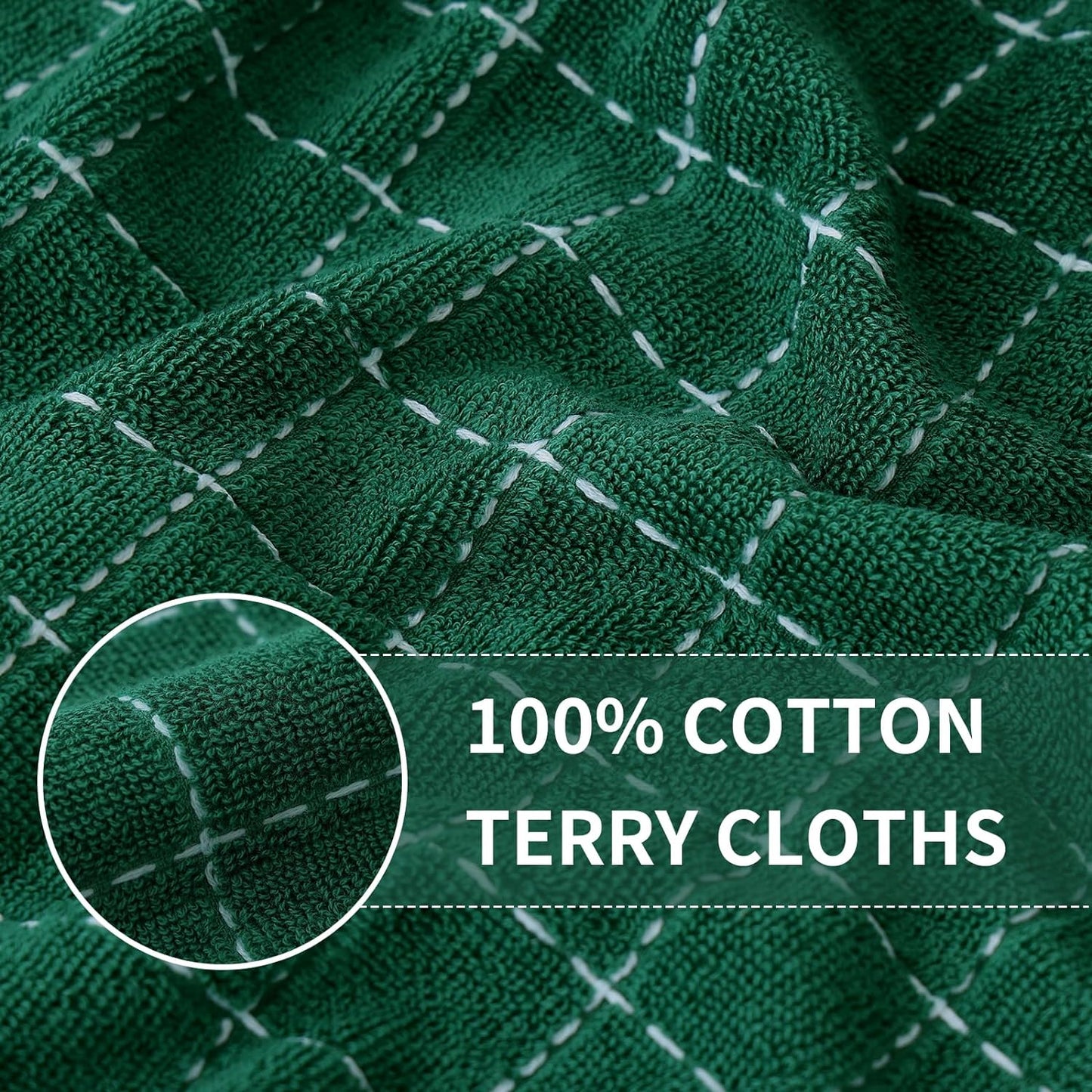 Homaxy 100% Cotton Terry Kitchen Dish Cloths, Ultra Soft and Absorbent Dish Towels for Kitchen, Perfect for Drying and Washing Dishes, 8 Pack, 12 x 12 Inches, Dark Green