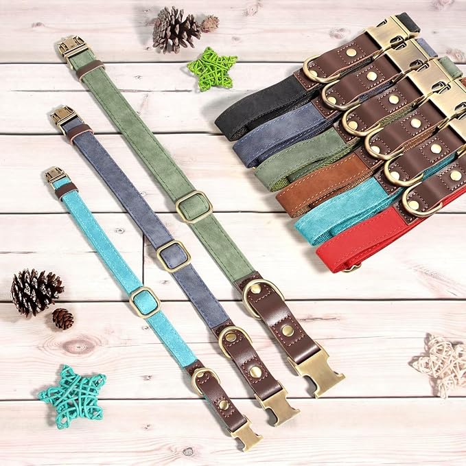 Didog Soft PU Leather Dog Collar for Large Dogs,Classic Adjustable Dog Collars with Quick Release Metal Buckle,Easy Clean and Comfortable with Nylon Lining,Red,L Neck 16-23"