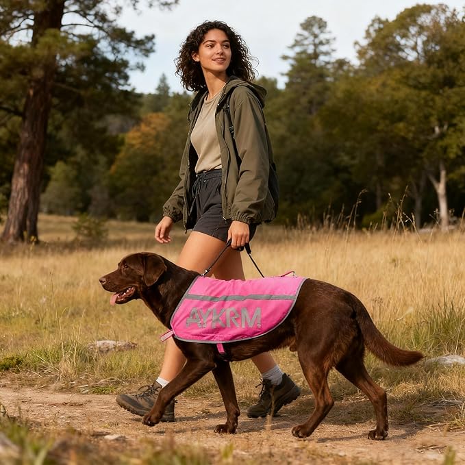 Customised Pink Reflective Dog Vest for Medium Breeds,High Visibility Dog Safety Vest Harness with Removable Bell Keep Safe from Hunting, Training & Cars Accidents