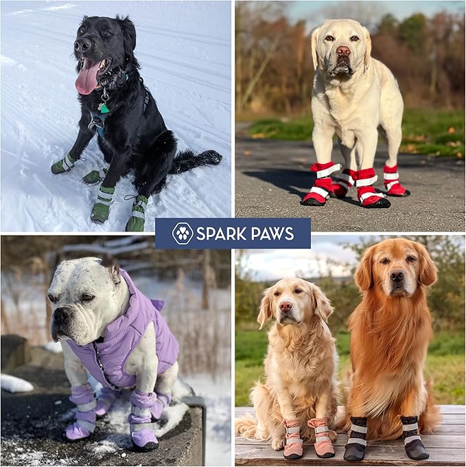 Spark Paws Dog Shoes, Waterproof Dog Boots for Medium to Large Dogs, Non Slip, Breathable Dog Booties and Paw Protectors - 4PCS Doggie Hiking Boots with Reflective Straps - Red, Size 1