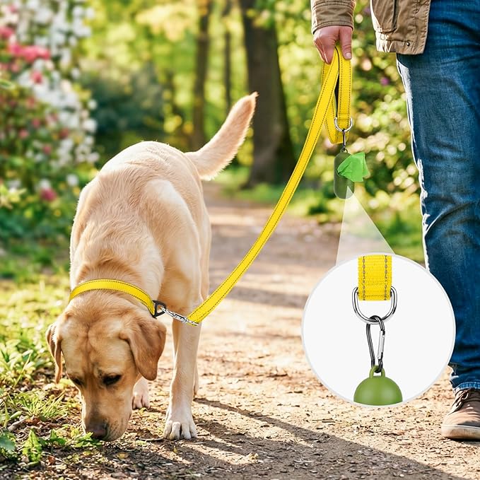 Joytale Dog Leash, 5 FT Double-Sided Reflective, Padded Handle Nylon Heavy Duty Leashes for Small Dogs Walking, Yellow