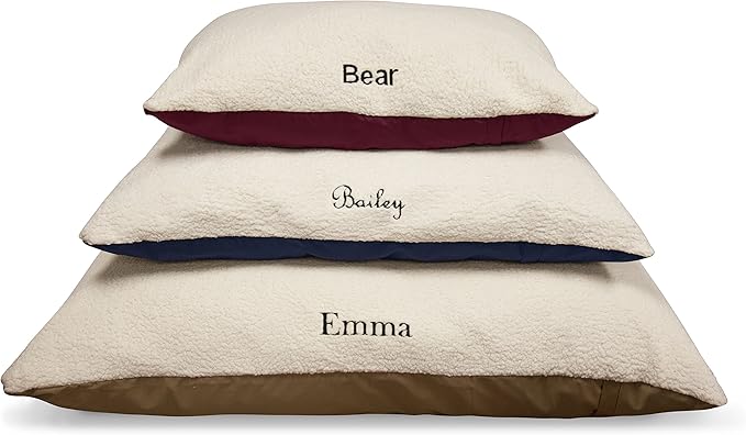 Soft Plush Personalized Pet Pillow Dog Bed Custom Embroidered - Removable Pet Bed Cover - Large Red