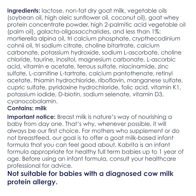 Kabrita Goat Milk-Based Infant Formula – 28oz – Pack of 6 – Natural, Gentle Baby Formula – European, Non-GMO – Ages 0-12 Months