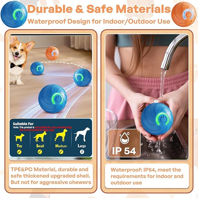 Smart Jumping Ball for Dogs & Cats Duraspin Dog Bouncing Ball Random Path Electric Automatic Moving and Rolling Pets Toy Interactive Jumping Vibrating Bouncing Balls for Puppy Toys（1Pack，Blue）