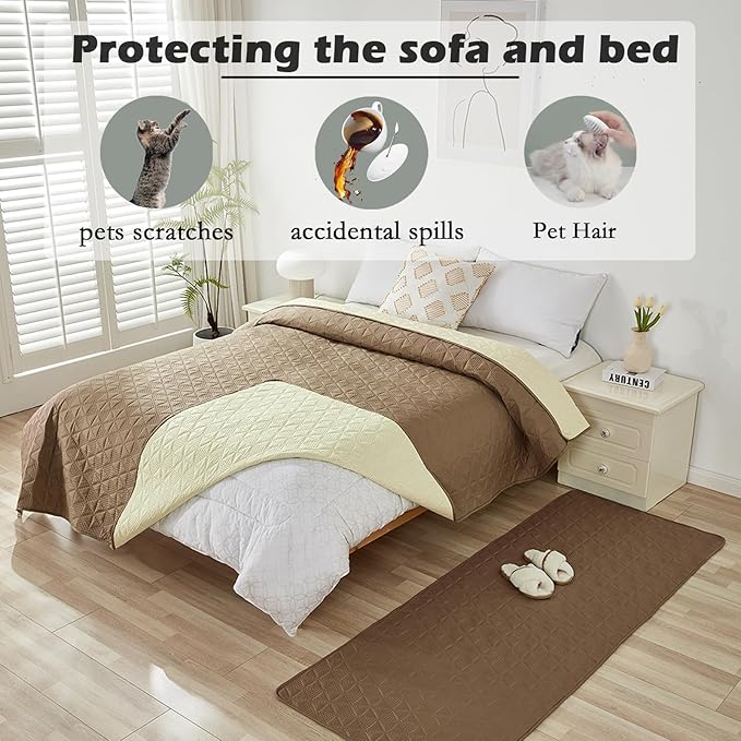 Waterproof Dog Bed Cover Pet Blanket, Soft Pet Couch Covers for Sofa Washable, Bed Couch Sofa Furniture Protector for Puppy Cat Kids (Khaki,75 * 180 CM)
