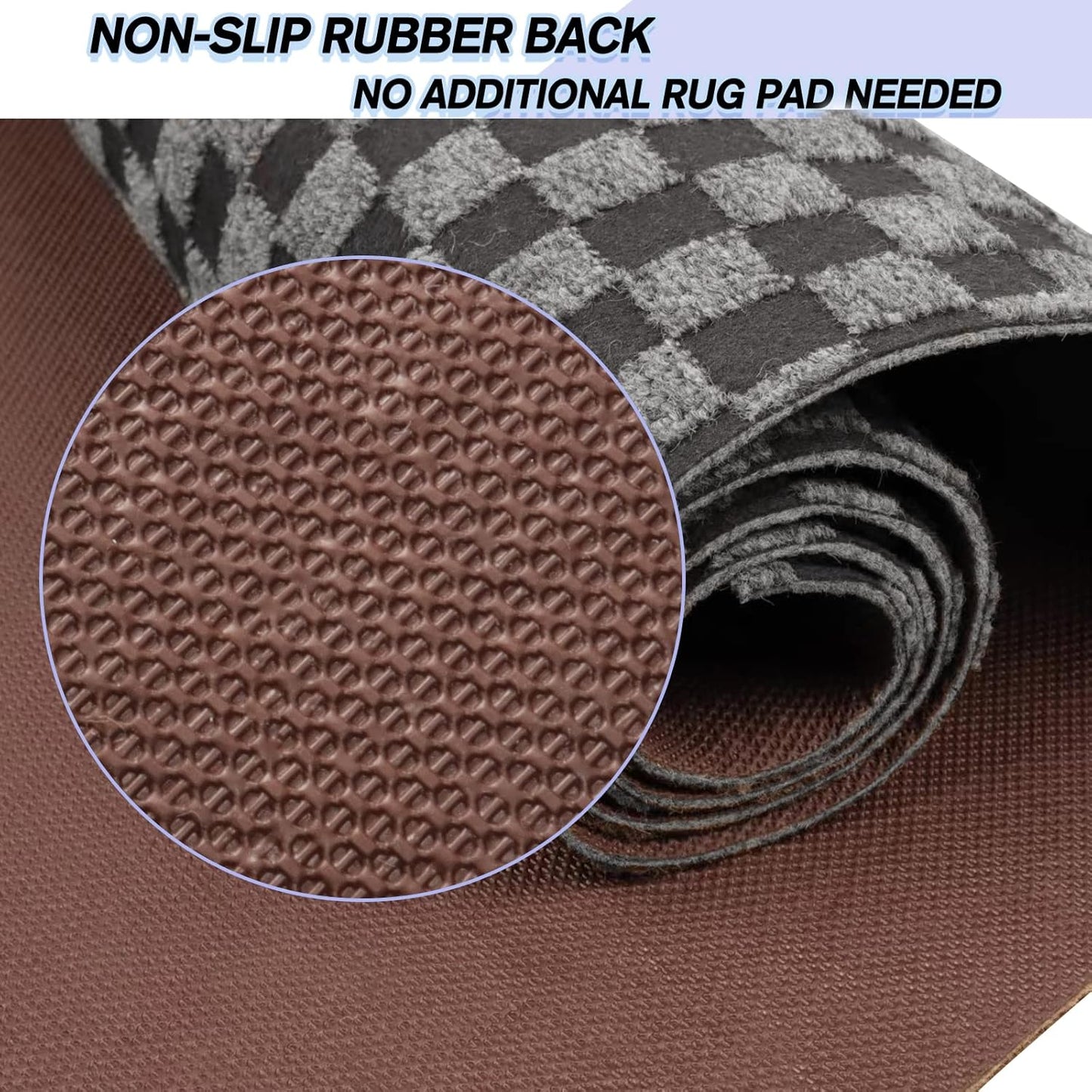 Custom Size Backed Non-Slip Area Rugs Runner, Easy Clean, Waterproof Runner Rugs for Hallway Entryway, Kitchen, Laundry, 3FT x 5FT, Gray Checkered