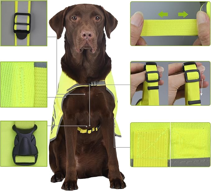 Custom Yellow Reflective Dog Vest for Large Breeds,High Visibility Dog Safety Vest Harness with Removable Bell Keep Safe from Hunting, Training & Cars Accidents