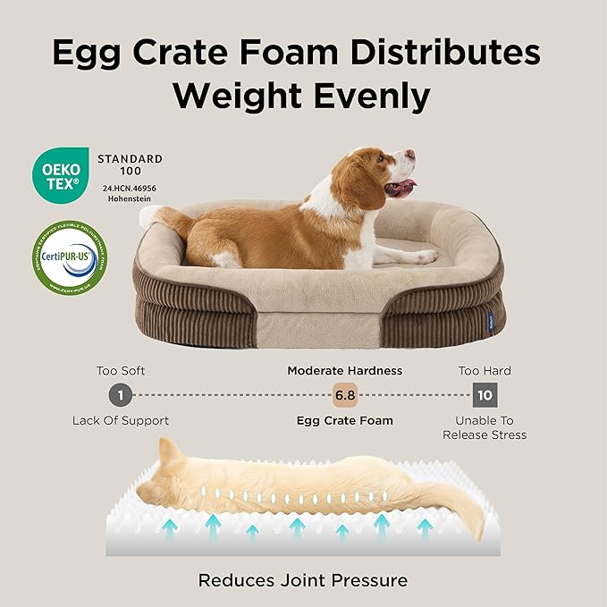 Bedsure Orthopedic Dog Beds Large Sized Dog - 360° Oval Bolster Large Dogs Bed for Senior Dogs with Waterproof Washable Cover, Big Comfort Pet Sofa Couch with Ultra-Soft Fleece, Brown, 35"