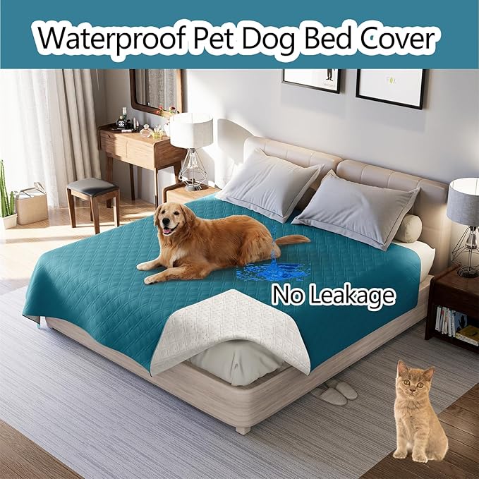 Dog Bed Cover Waterproof Microfiber Quilted Mattress Cover Pet Mat Silicon Non Slip 9 Size Furniture Protectors for Bed Sofa Couch (102 x 127 cm/40 x 50 in,Deep Blue)