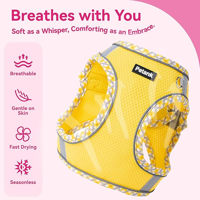 Petank Dog Harness for Small Medium Dogs No Pull, Puppy Harness and Leash Set for Walking, Running, Training, Small Dog Harness, Medium Dog Harness (Yellow, M)