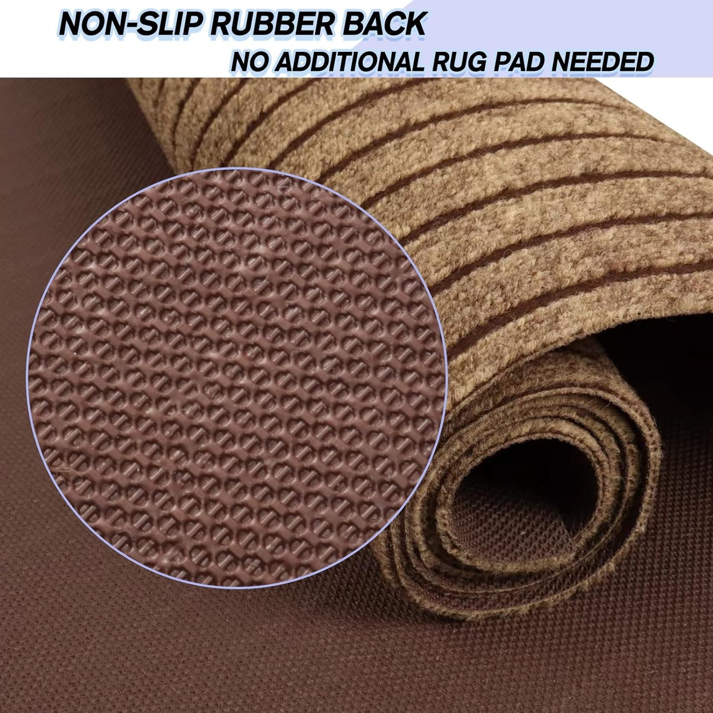 Custom Size Backed Non-Slip Area Rugs Runner, Easy Clean, Waterproof Runner Rugs for Hallway Entryway, Kitchen, Laundry, 2FT x 15FT, Brown Stripe