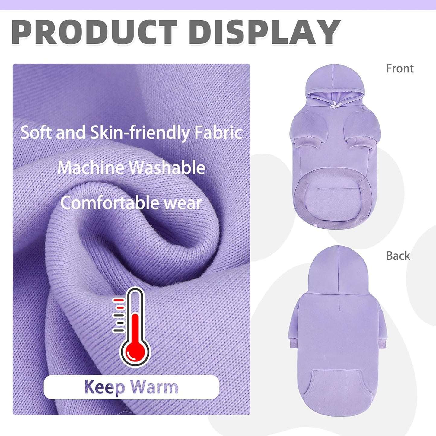 KOOLTAIL Basic Dog Hoodie - Soft & Warm Dog Hoodie Sweater with Leash Hole and Pocket, Pet Winter Coat, Cold Weather Clothes Sweatshirt for Small Medium Large Dogs Puppy Cat Boys Girls Lavender SM