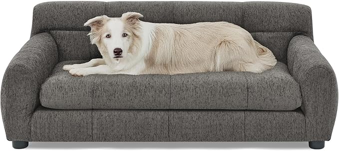 Soft and Comfortable Dog Couch Bed,Elevated Large Dog Sofa with Backrest and Armrestsmodern Rectangular pet Sofas,pet Furniture. Dry Cleanable Fabric Furniture for Medium and Large Dogs (Gray)