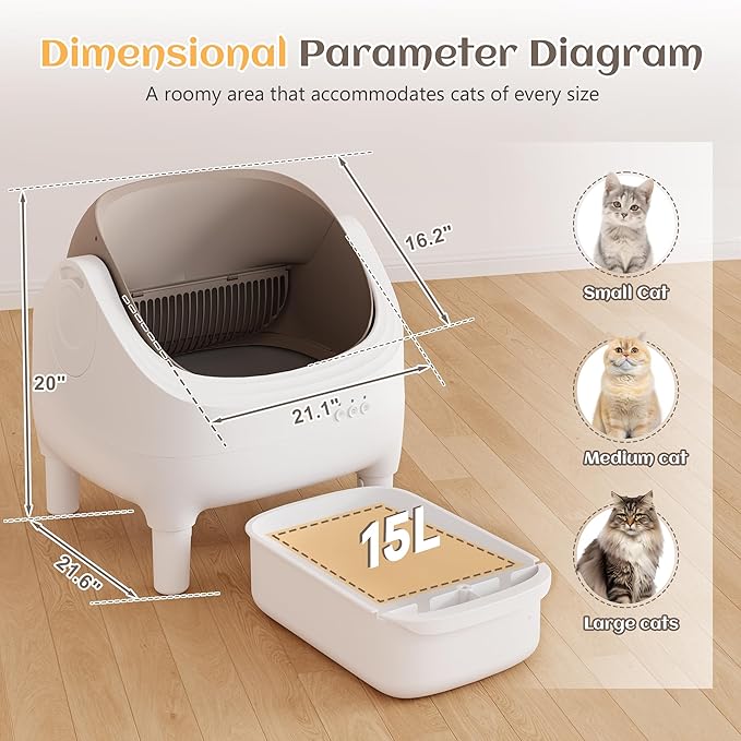 Greesum Automatic Self-Cleaning Litter Box for Cats - Open-Top Design, Easy Odor Control, Smart APP Control, 15L Large Waste Bin, Includes Trash Bags & Mat (Brown)