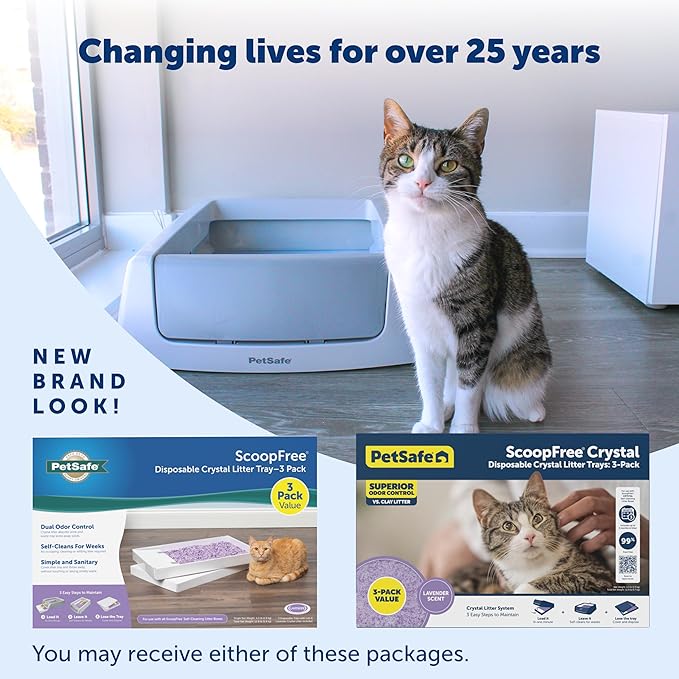 PetSafe ScoopFree Disposable Crystal Cat Litter Tray - Easy Cleaning Box - Refill Tray for Electric Litter Box - Lavender Scent - 4.3 lb Bags - 3 Pack