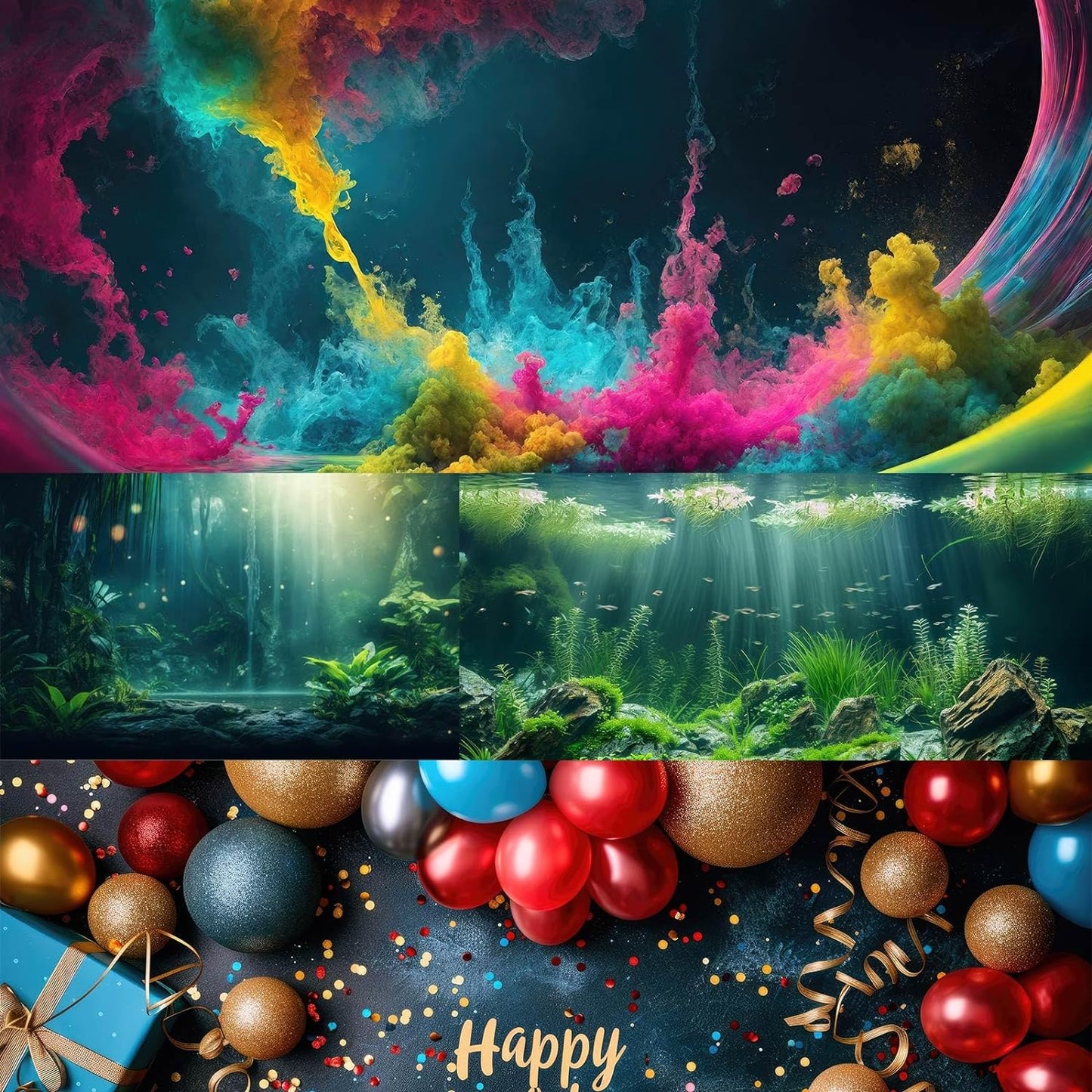 Fantasy Garden Aquarium Background Sunset Waterfall and Flowers Terrarium Backdrop Tropical Forest Lush Plant Magic Butterfly Lights Flowers Fish Tank Background Poster Decorations 48x18in