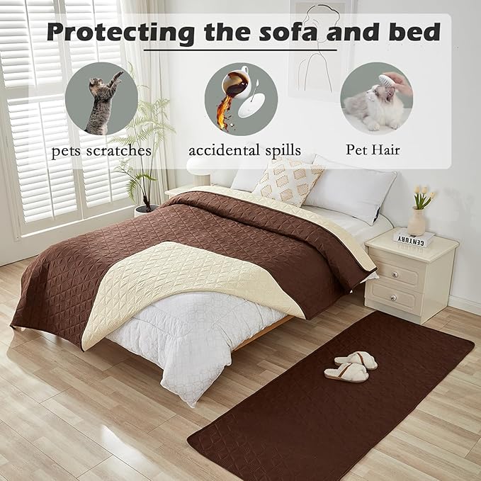 Waterproof Dog Bed Cover Pet Blanket, Soft Pet Couch Covers for Sofa Washable, Bed Couch Sofa Furniture Protector for Puppy Cat Kids (Brown,210 * 305 CM)