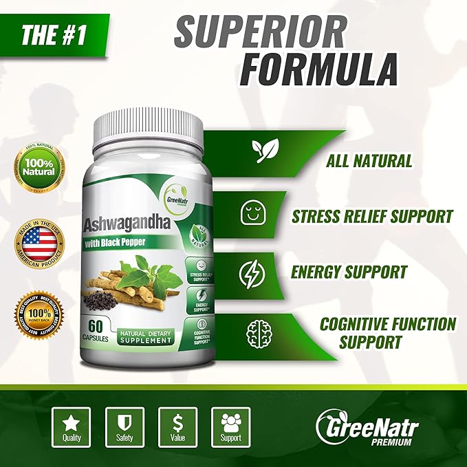 Pure Moringa Oleifera Leaf Extract Plus Ashwagandha with Black Pepper for Enhanced Absorption - Stress Relief, Mood Enhancer with Energy and Cognitive Function Support