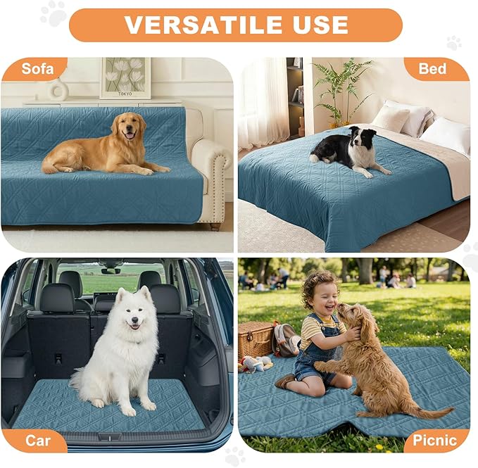 100% Waterproof Dog Couch Protector, Triple-Layer Waterproof Dog Bed Cover Pet Blanket Reversible 2-Tone Sofa Shield, Non-Slip Furniture Guard for Pets(82×92 Inch, Gray Blue+Apricot)