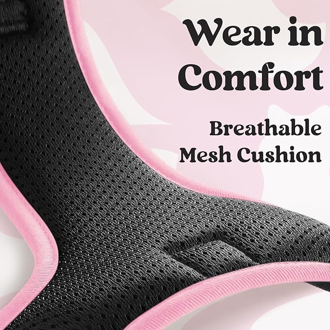 rabbitgoo Dog Harness Medium Sized, No Pull Pet Harness with 3 Buckles, Adjustable Soft Padded Vest with Control Handle, Walking Reflective Pet Vest for Medium Dogs, Black & Pink, M