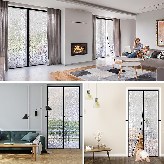 RELIANCER Magnetic Thermal Insulated Door Curtain,Waterproof EVA Door Cover,Fit Doors Size Up to 32"x82",Temperature Protection Insulated Doorway Curtain Partition,Patio Self-Closing Doors Net Screen