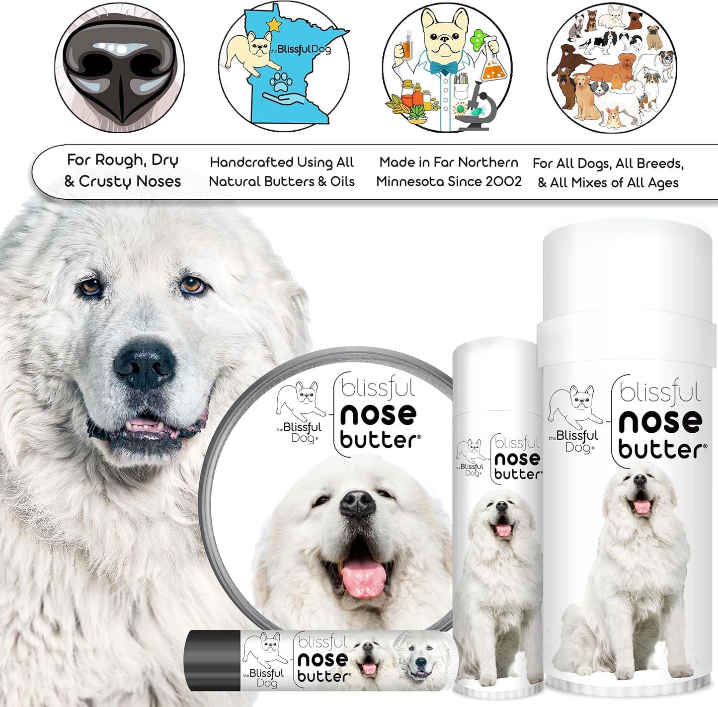 The Blissful Dog Great Pyrenees Unscented Nose Butter - Dog Nose Butter, 16 Ounce