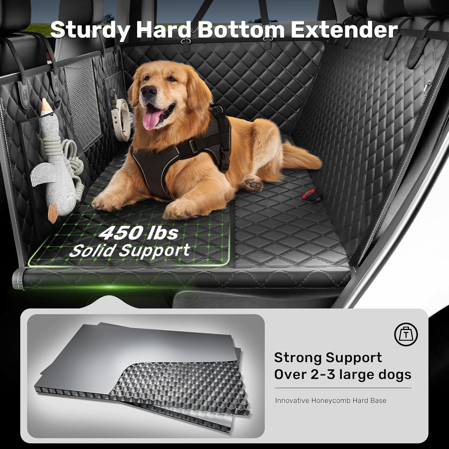 Zanch 2025 Upgraded Dog Car Seat Cover, 400 lbs Heavy Duty Hard Bottom, Waterproof & Anti-Scratch Back Seat Protector, Nonslip Pet Hammock Extender for Large Trucks, SUVs, Vans, XL-Green