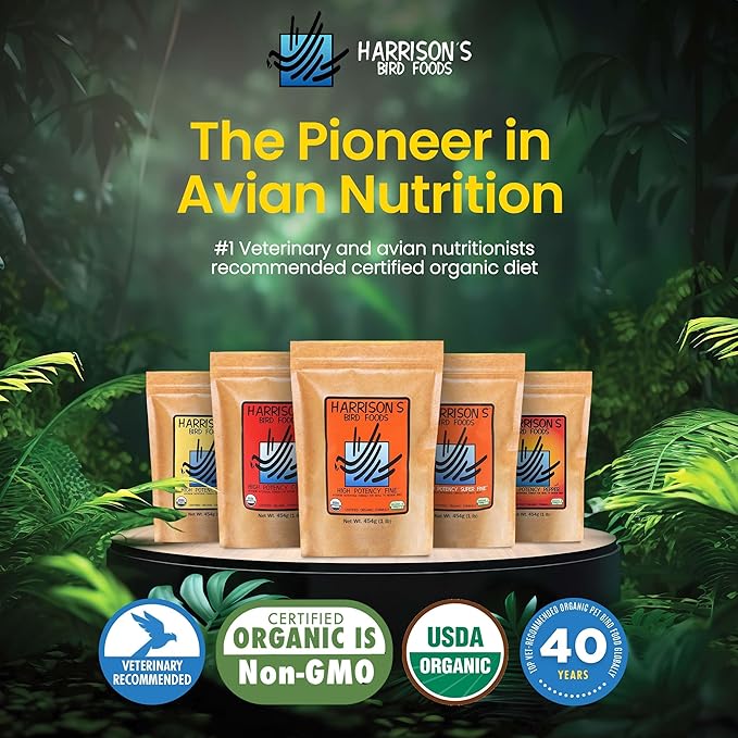 Harrison's Bird Foods High Potency Fine Certified Organic Non GMO Formula Bird Food 1lb