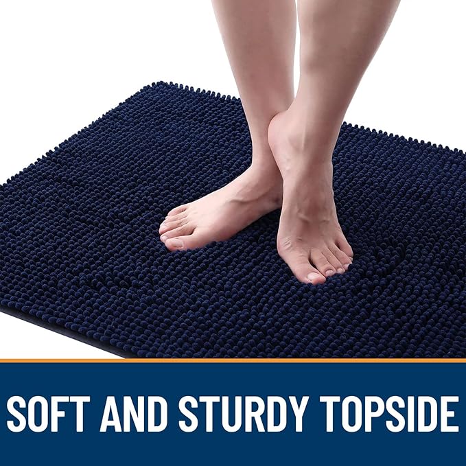 OLANLY Dog Door Mat Set 4-Piece 24x16, Absorbs Moisture and Dirt, Absorbent Non-Slip Washable Doormat, Quick Dry Chenille Mud Mat for Dogs, Entry Indoor Entryway Carpet for Inside Floor, Navy Blue