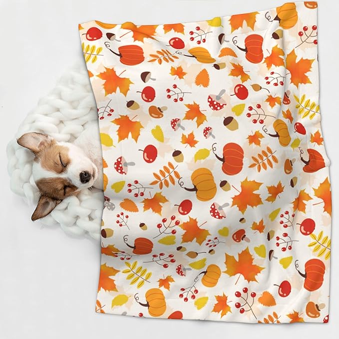 Fall Blanket for Dog Cat - Pumpkin Mushroom Throw Blanket 23x16 Halloween Autumn Pet Blanket for Couch Sofa Bed