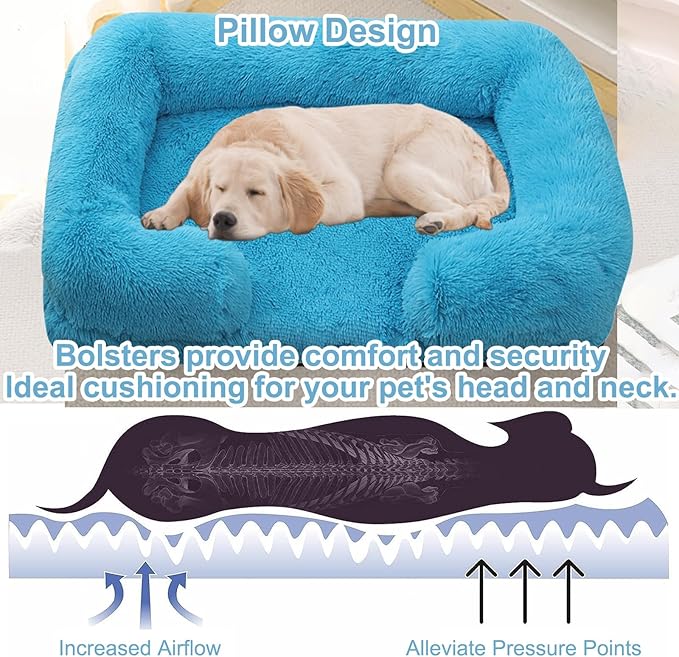 Dog Beds Large Sized dog Orthopedic, Sofa Dog Bed with Waterproof Lining and Nonskid Bottom, Rectangle Washable Dog Bed for Medium Small Dogs and Cats Comfortable ( Color : Blue , Size : 51 x 35" )