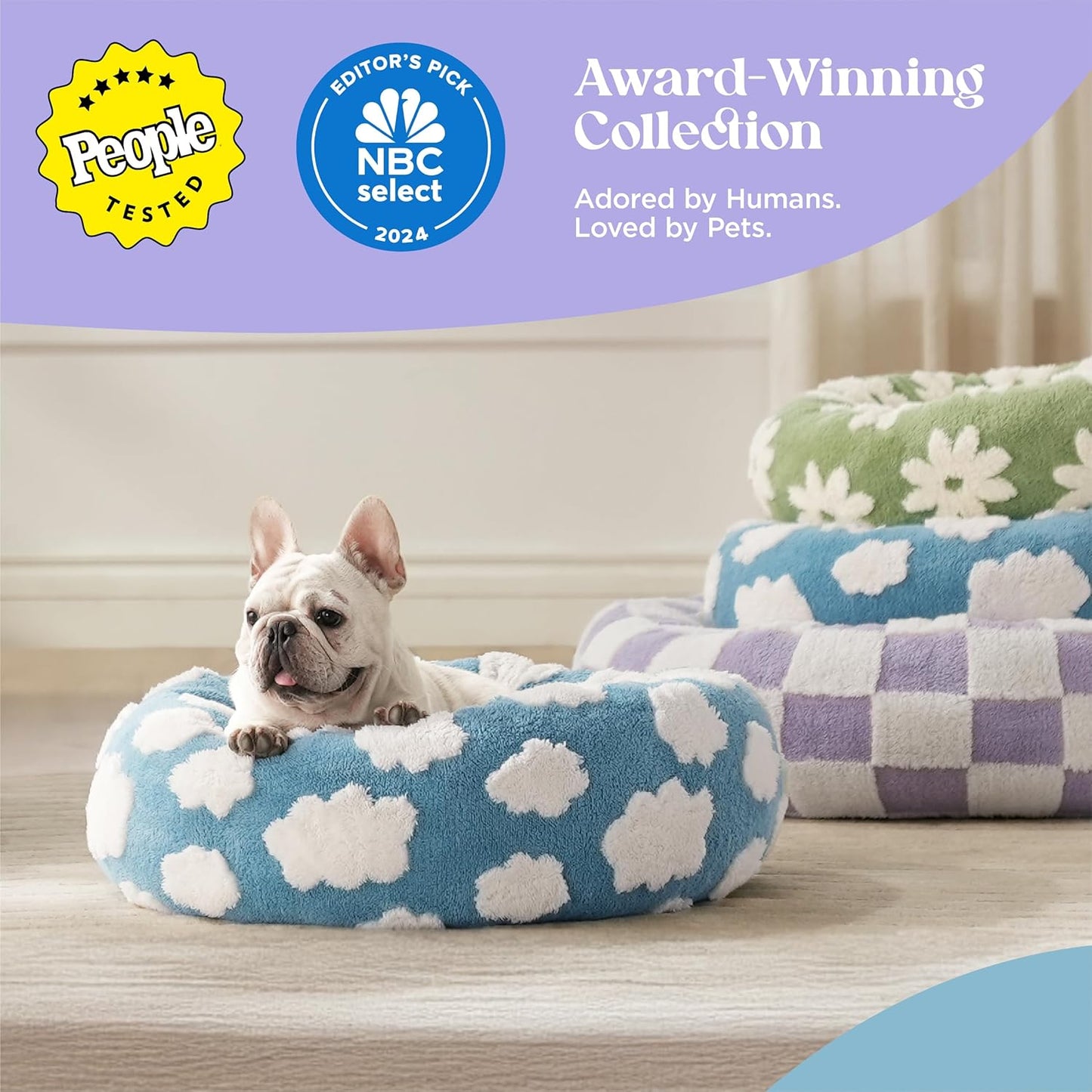 LE SURE Donut Medium Dog Bed - Round Cat Beds for Indoor Cats Calming Pet Beds, Cute Modern Beds with Jacquard Shaggy Plush & Anti Slip Bottom, 30 Inch, Galaxy Grey