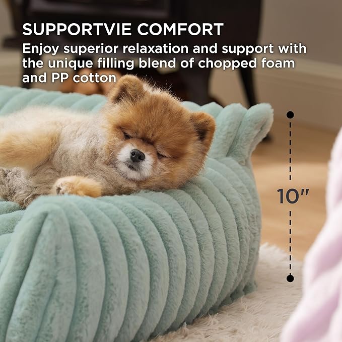 Bedsure Cute Cat Couch for Pets - Fluffy Small Dog Sofa with Premium Soft Corduroy Fleece, Pet Sofa with Removable Washable Cover, Supportive Dog Couch Bed for Small Medium Dogs, 30inch, Garden Green
