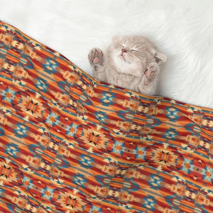 Two Sided Plush Pet Blanket for Warmth Comfort, Ethnic Tribal Navajo Indiana Western Southwest, Reversible Throw with Cozy Nubby Side for Chilly Nights Napping Spots Around House
