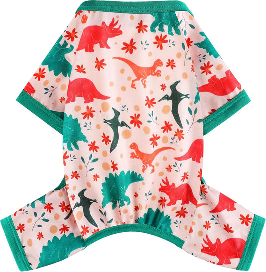 Dog Pajamas Small Sized Dogs Stretchable Summer Dog Clothes Pjs 4 Legs Girl Boy Cute Soft Puppy Outfits Doggie Cat Jammies Jumpsuit Sleeper for Pet, Dinosaur, S