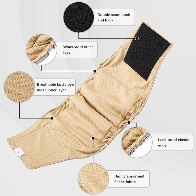 Washable Male Dog Diapers Reusable, Premium Belly Bands for Male Dogs, Pack of 3, High Absorbing Extra Small Male Dog Pee Wraps for Doggie in Incontinence or Excitable Urination and Training(XS)