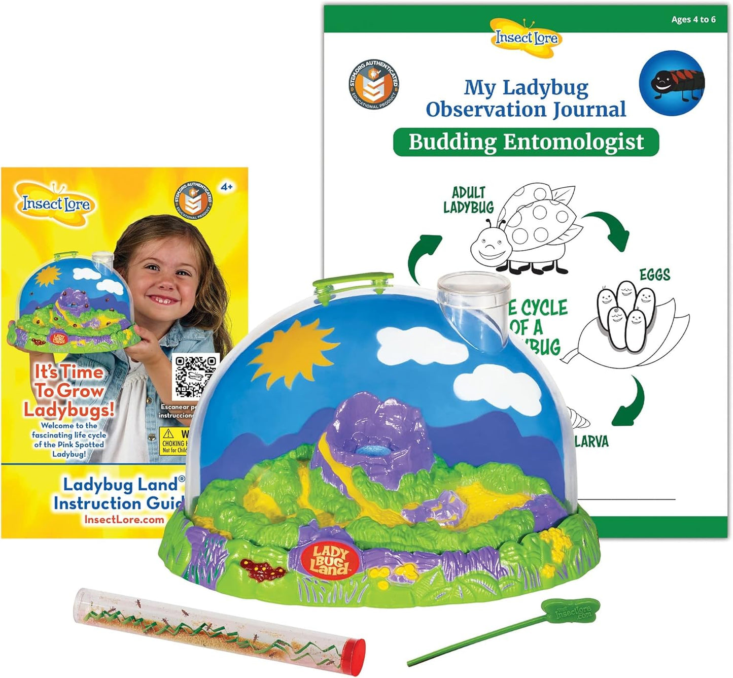 Insect Lore Live Ladybug Growing Kit | Ladybug Land Habitat | 10-15 Live Pink Spotted Ladybug Larvae Included