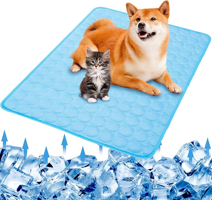 SHEJIZE Dog Cooling Mat Dog Cooling Pad Self Cooling Blanket, Washable Cooling Mat for Dogs, Pet Cooling Mat Keeps Pets Cool in Summer Heat, Resuable Fabric Cooling Mat (Blue, 28x22inch)