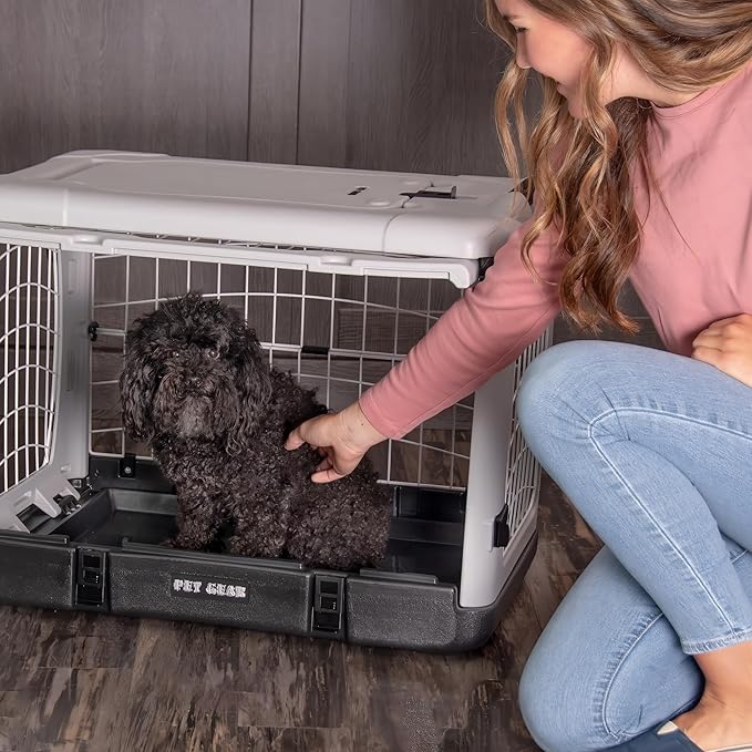 Pet Gear “The Other Door” 4 Door Steel Crate for Dogs/Cats with Removable Tray, Fog, 27 Inch