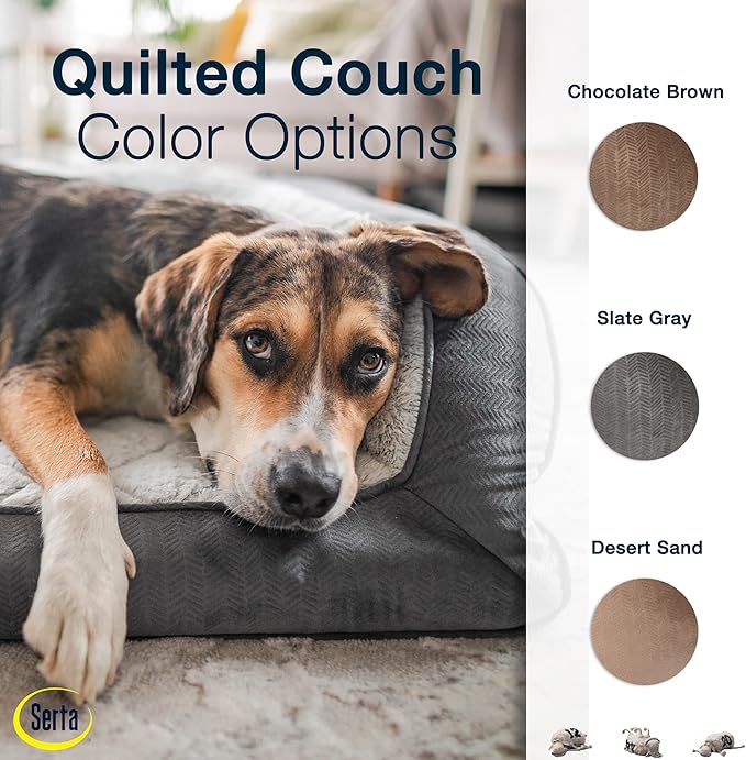 Serta Orthopedic Quilted Couch Dog Bed for Pets – Desert Sand (Small)