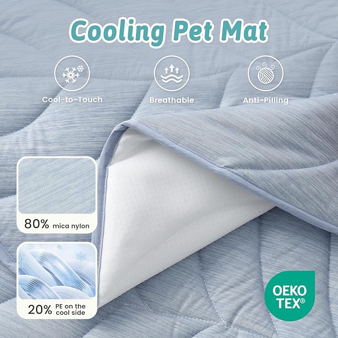 Dog Cooling Mat, Q-Max > 0.4 Leaf Shaped Pet Pad, Liquid Pee Proof Summer Mat for Cats, Washable Sleep Blanket for Bed Couch Floor Indoor, 39x34 inch, Blue
