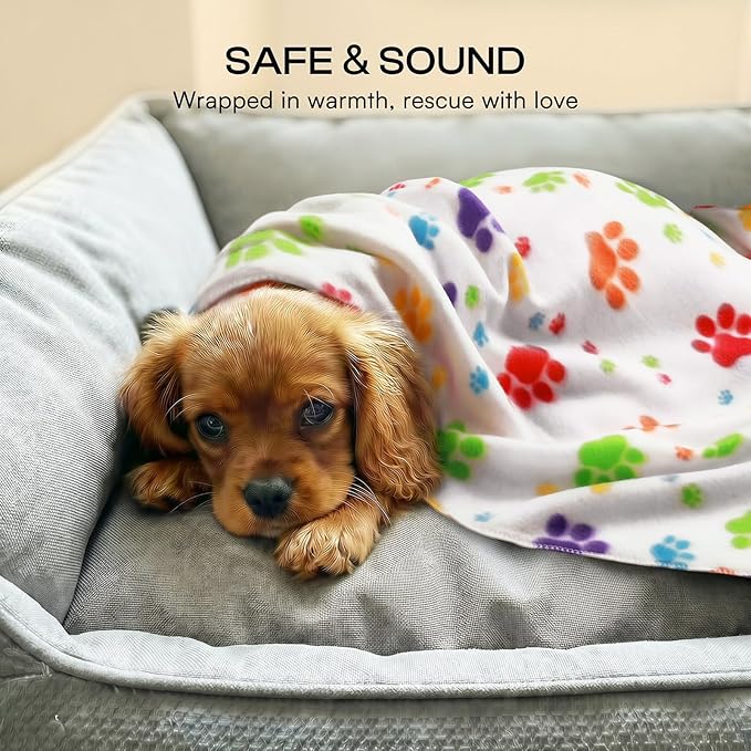LINENLUX Cute Dog Blanket for Small Medium Dogs 6-Pack Soft Stretchy Fleece Blankets for Pet Cat Puppy Warm Wrinkle-Resistant Throw for Couch Bed Outdoor White 40x31 inch (Pack of 6)