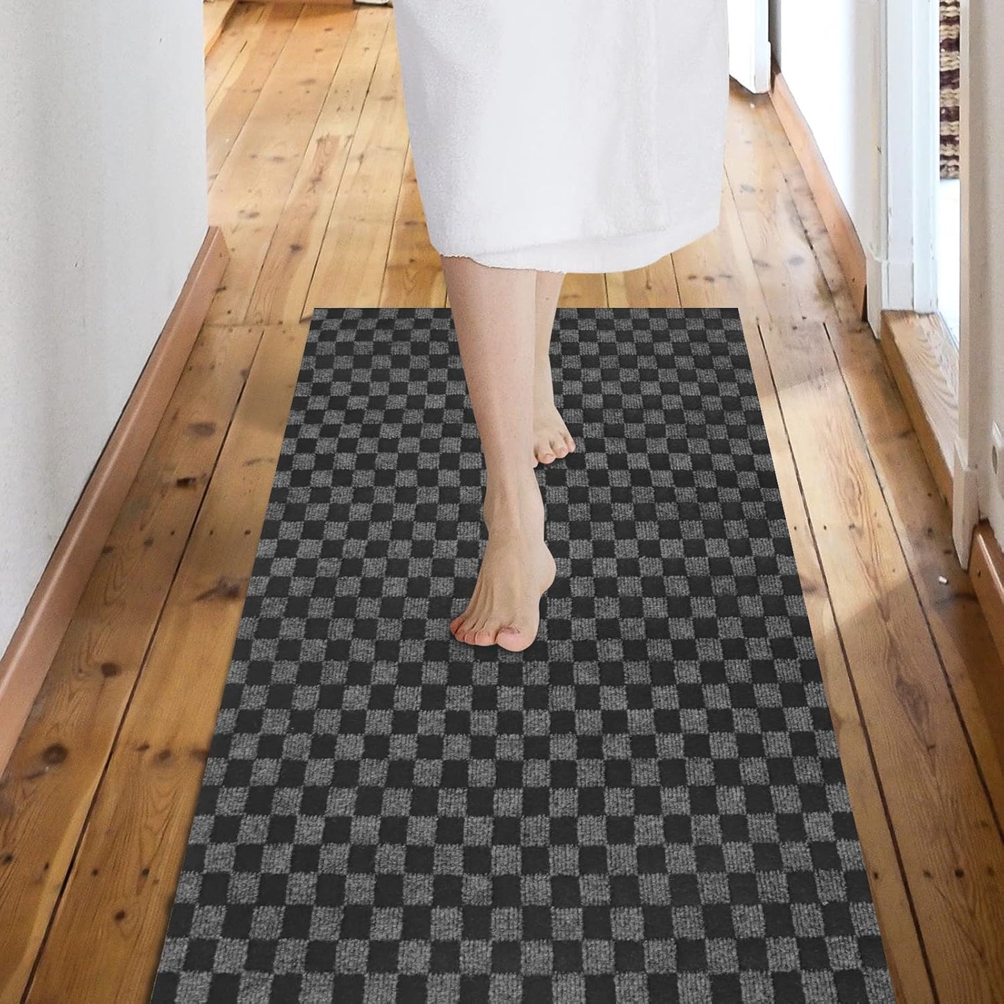 Custom Size Backed Non-Slip Area Rugs Runner, Easy Clean, Waterproof Runner Rugs for Hallway Entryway, Kitchen, Laundry, 3FT x 38FT, Gray Checkered