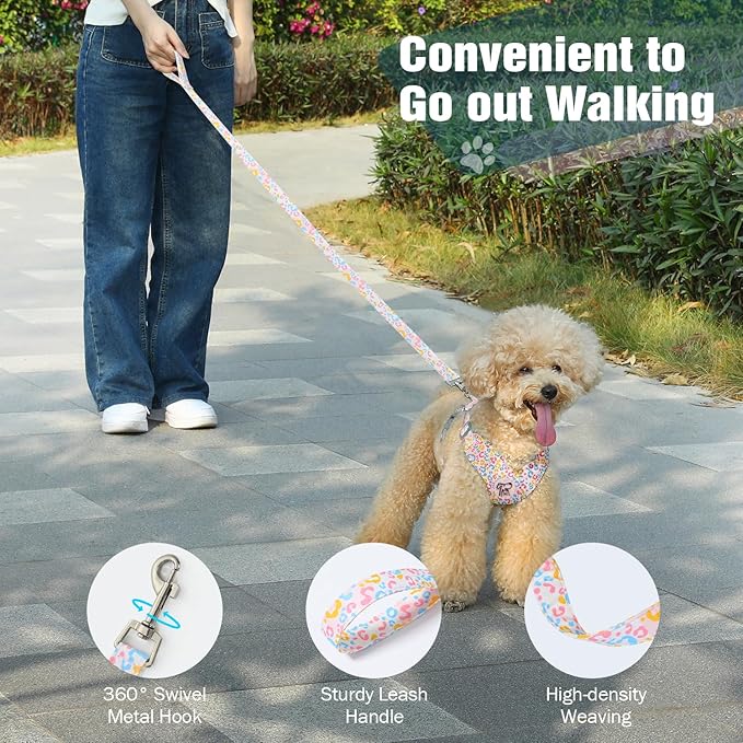 Pawaboo Small Dog Harness and Leash Set, Puppy Harness X-Frame No Pull No Choke, Dog Vest Harnesses Adjustable for Small Medium Sized Dogs,Soft Breathable Pet Harnesses, M, Colorful Leopard
