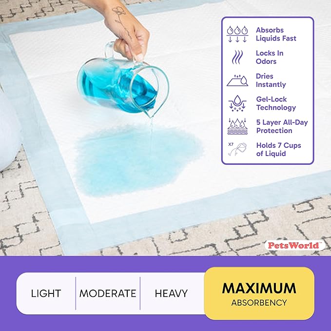 PetsWorld Enormous Dog Pee Pads 37"x54" 800 Count – XXXL Pet Pee Pads for Giant Dogs & Pets, Heavy Duty Leak-Proof Dog Training Pads, Super Absorbent Quick-Dry Potty Pads with Adhesive Tabs